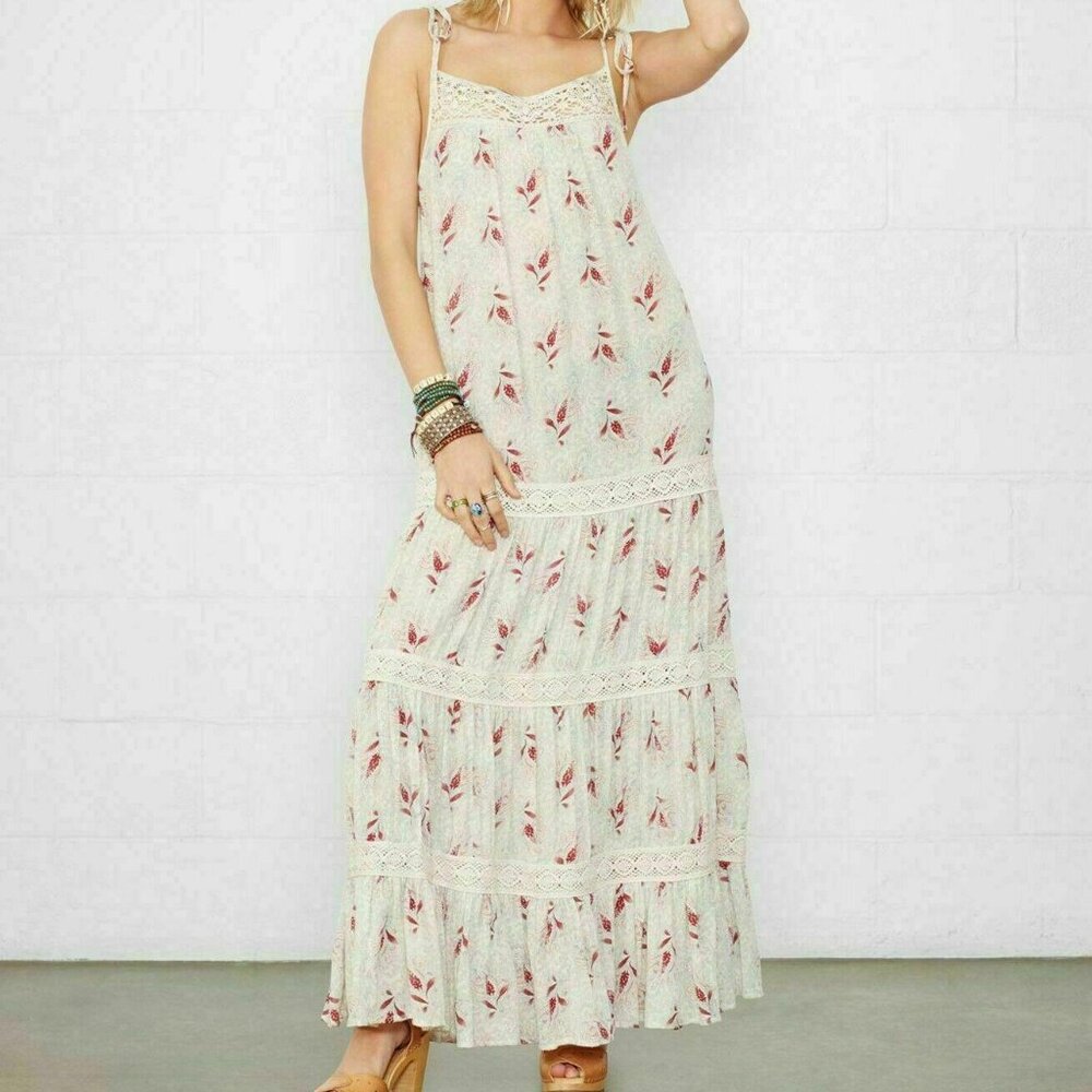 Denim & Supply Ralph Lauren Paisley Printed Maxi Dress Crochet Lace XS